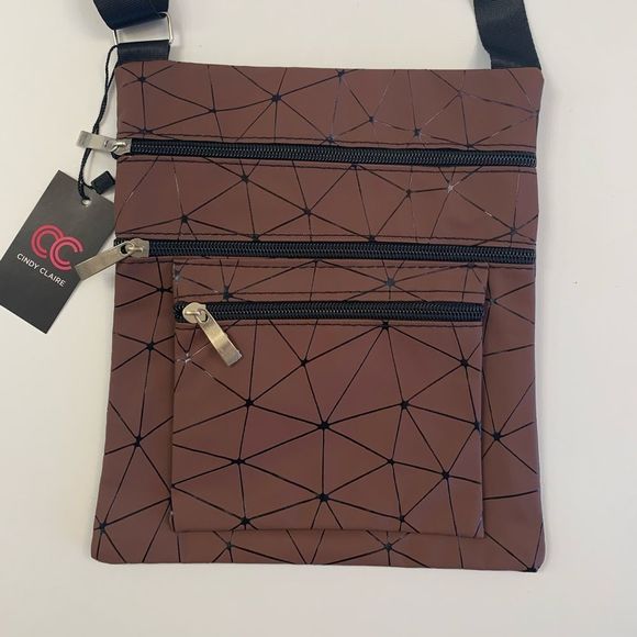 Geometric Four Pocket Crossbody Handbag – Chocolate Brown - Picture 1 of 9
